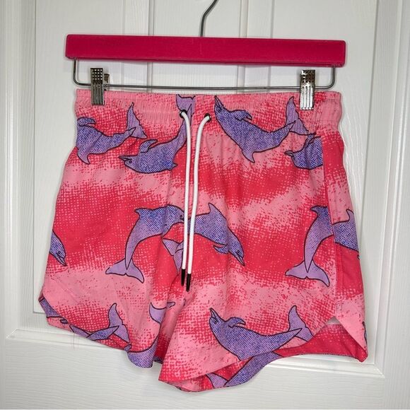 Bad Bunny Un Verano Sin Ti Pink Purple Dolphin Print Short Sz S Beach Lake Pool - Picture 1 of 7